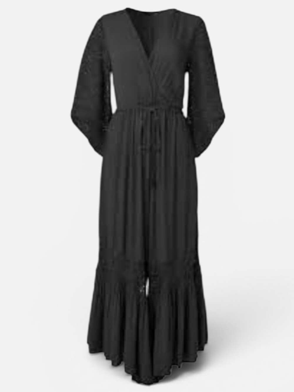 Woman’s sz M Venus Black Textured Fabric Light Boho jumpsuits NWOT Bell Sleeves